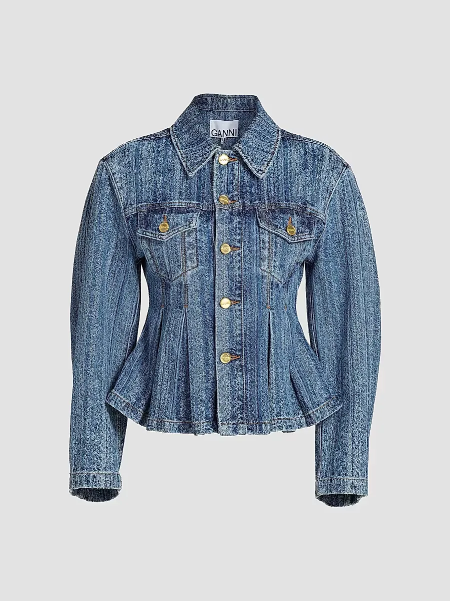 Structured Cotton Denim Fitted Jacket by GANNI