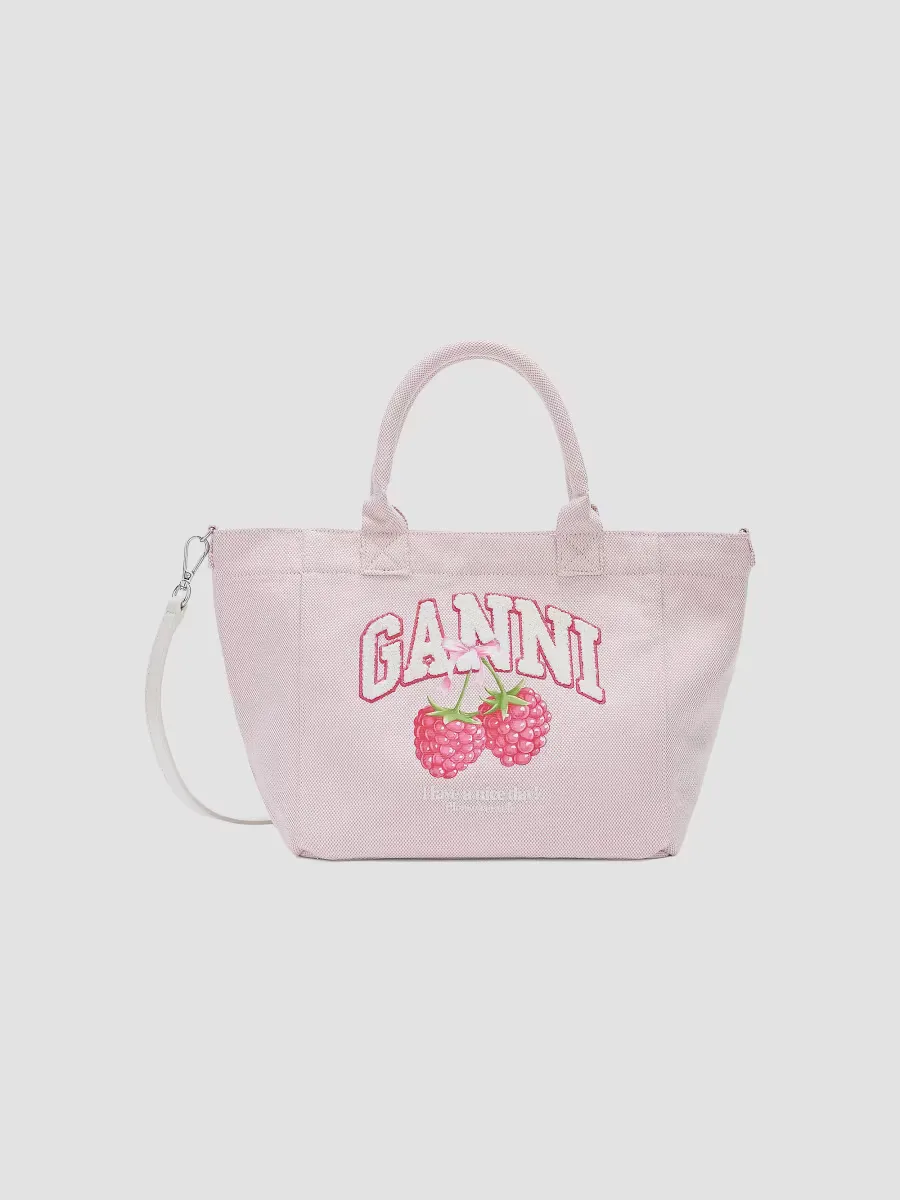 Small Logo Berry Print Shopper Tote Bag by GANNI