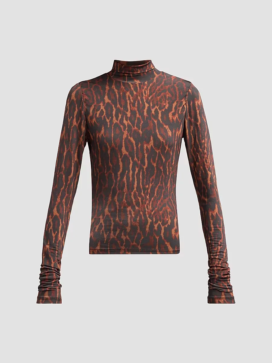 Printed Shiny Jersey Turtleneck Top by GANNI