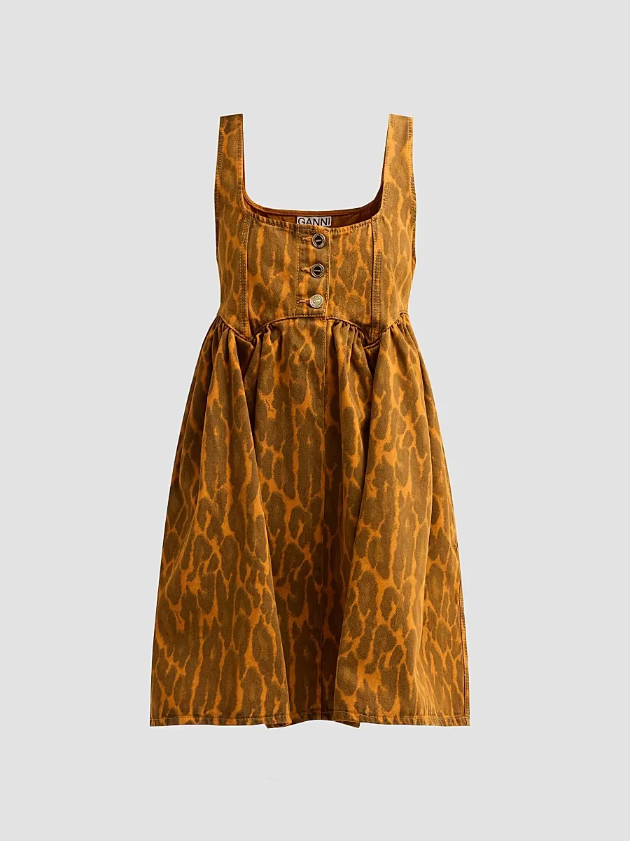 Print Denim Bubble Mini Dress by GANNI