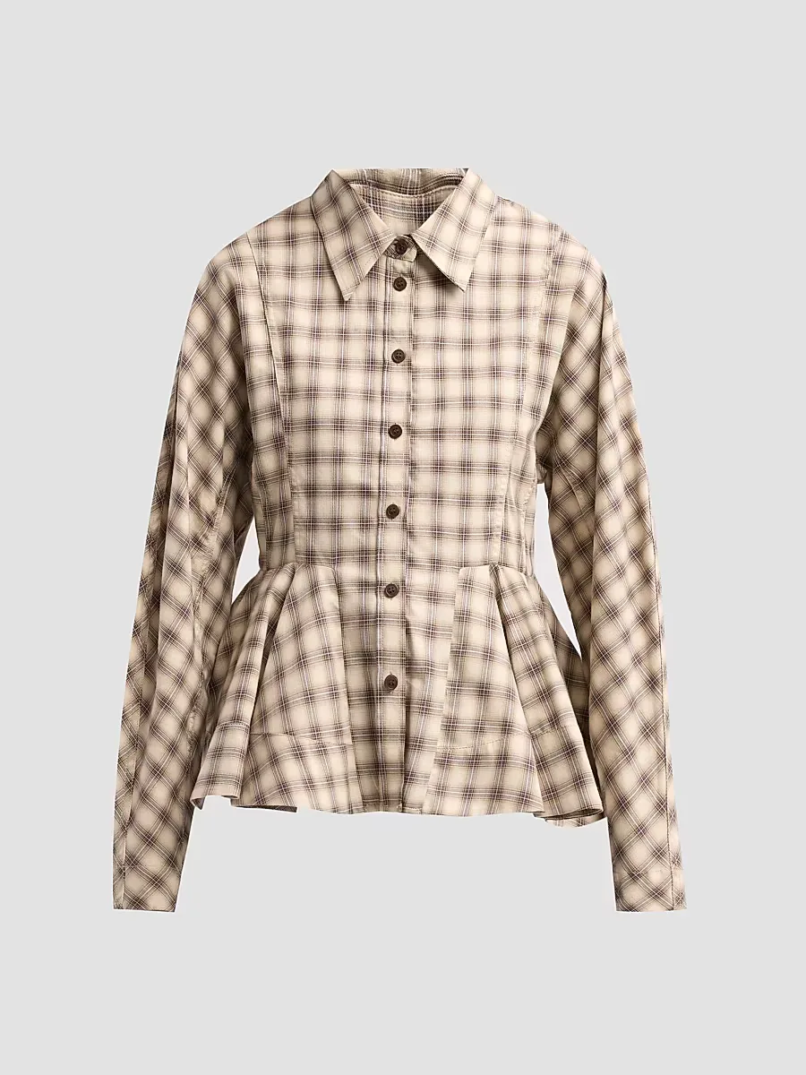 Check Flannel Peplum Shirt by GANNI