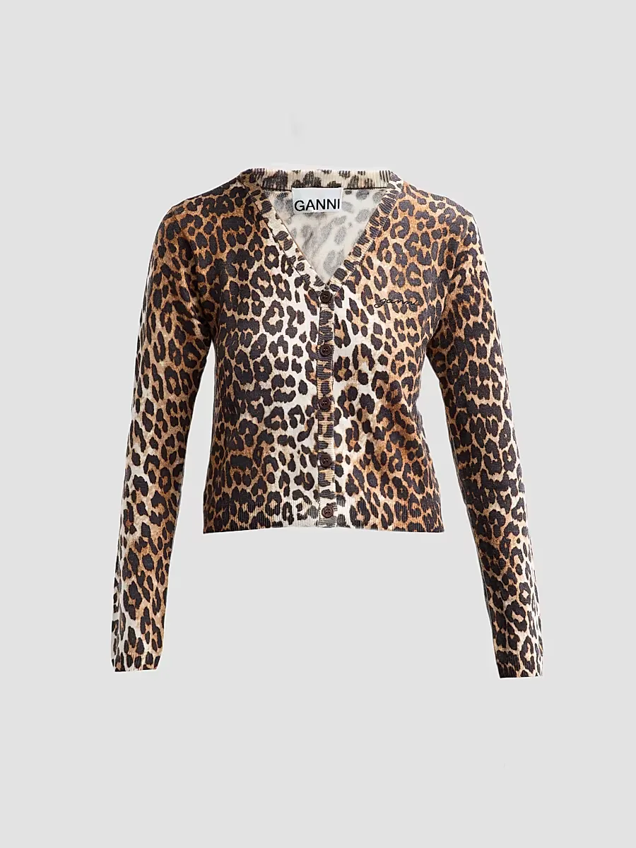 Leopard-Print Wool Cardigan by GANNI