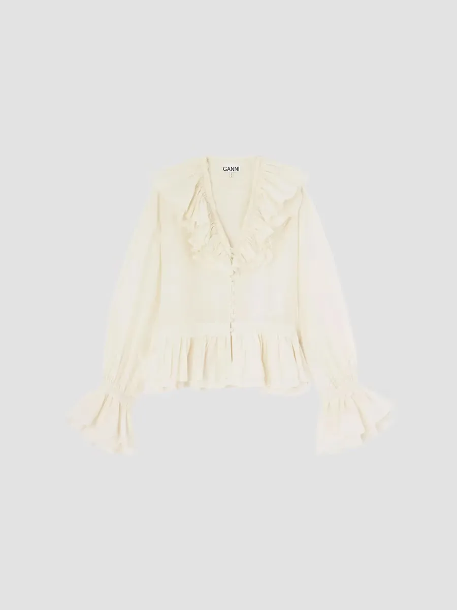 Ruffled Silk-Blend Blouse by GANNI