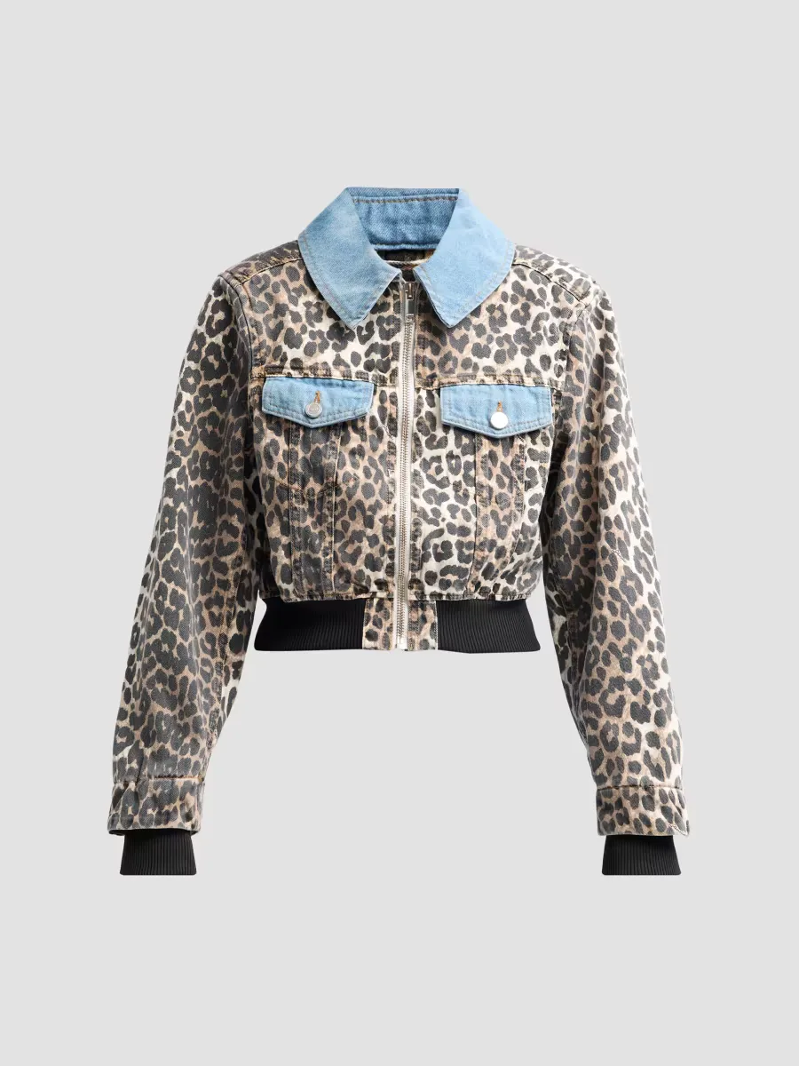 Leopard Print Denim Bomber Jacket by GANNI