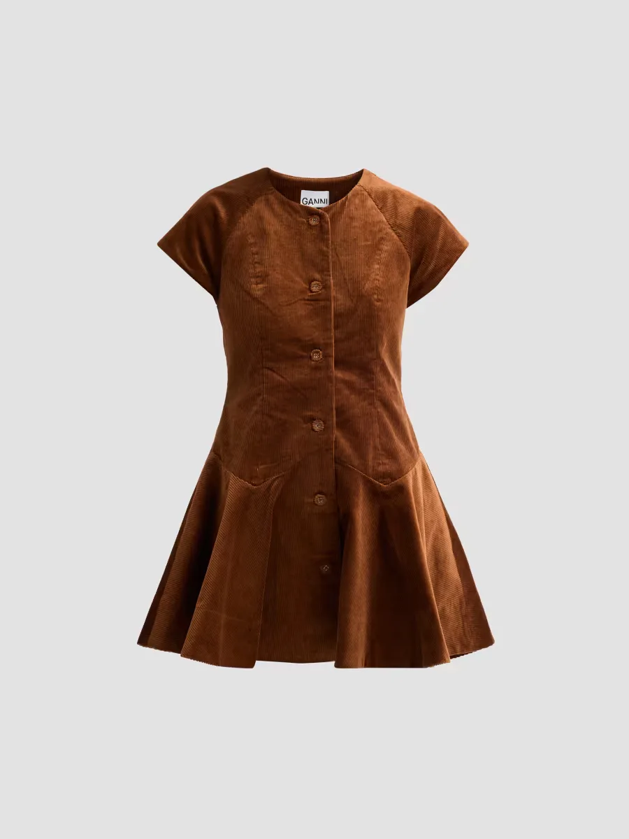 Corduroy Button-Front Mini Dress by GANNI