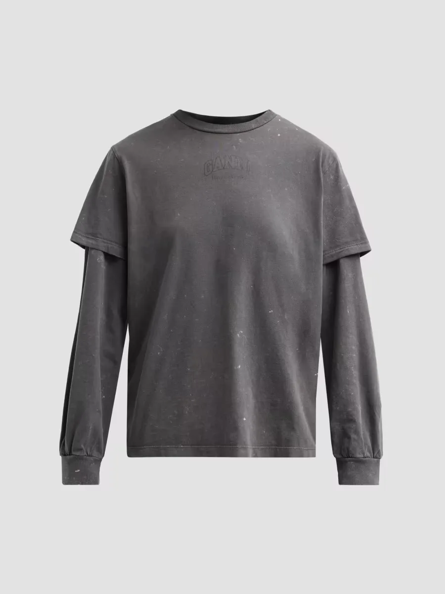 Heavy Jersey Double Sleeve Cotton Top by GANNI
