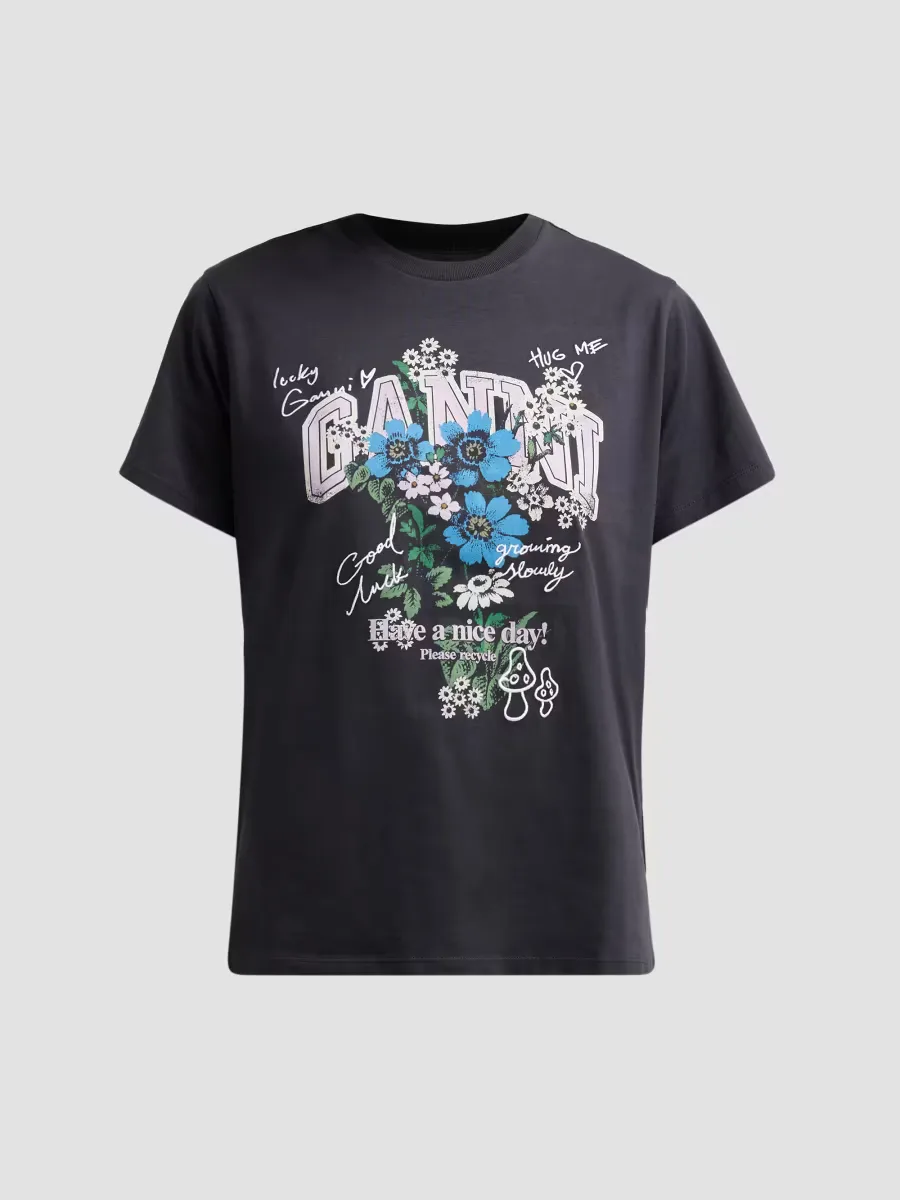 Flower Print Relaxed Crewneck T-Shirt by GANNI