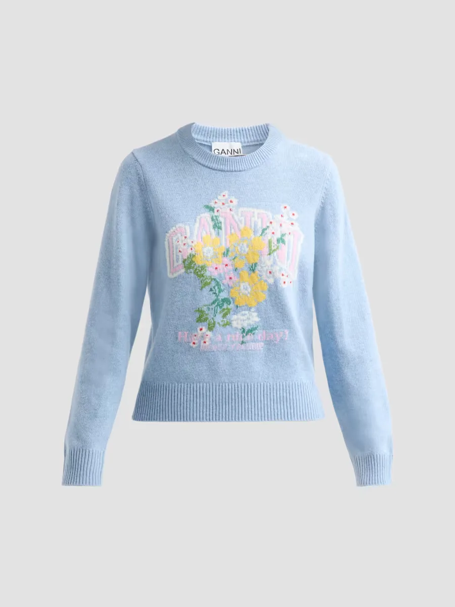 Floral Graphic Wool-Blend Sweater by GANNI