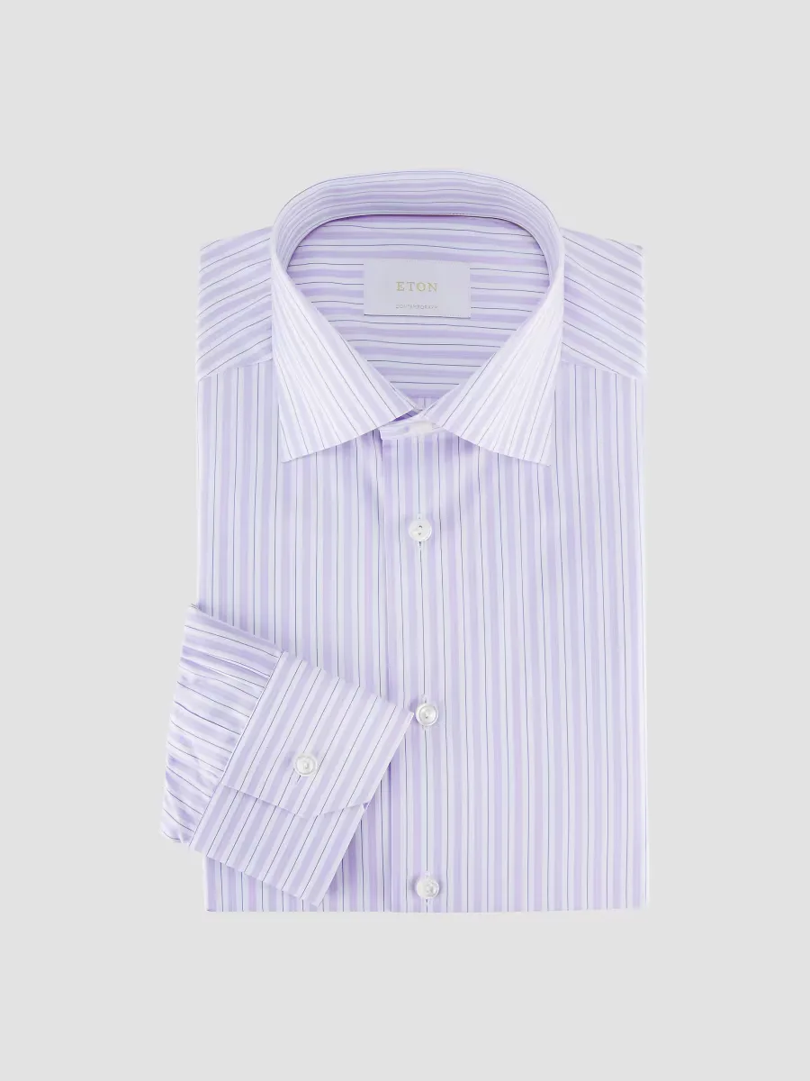 Contemporary-Fit Striped Elevated Cotton Shirt by Eton
