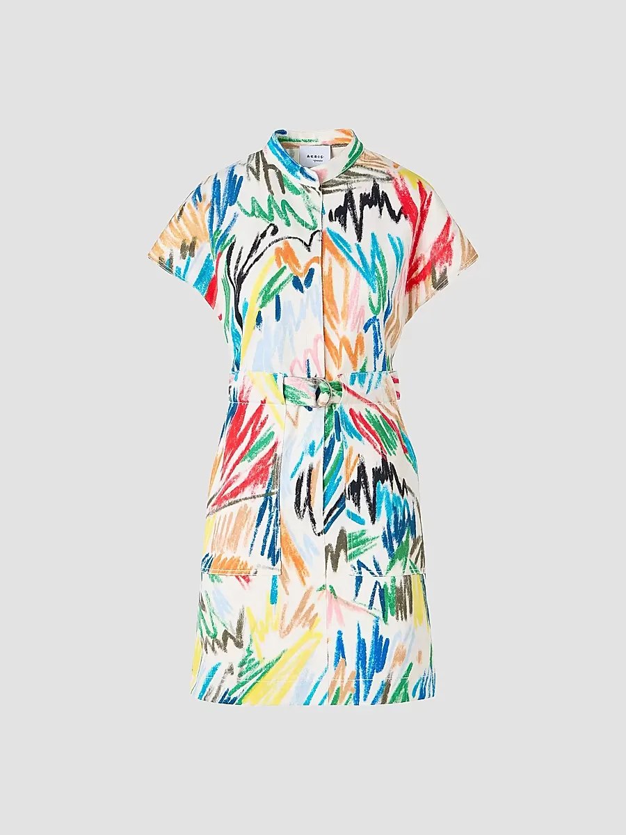 Abstract Stretch-Denim Belted Minidress by Akris Punto