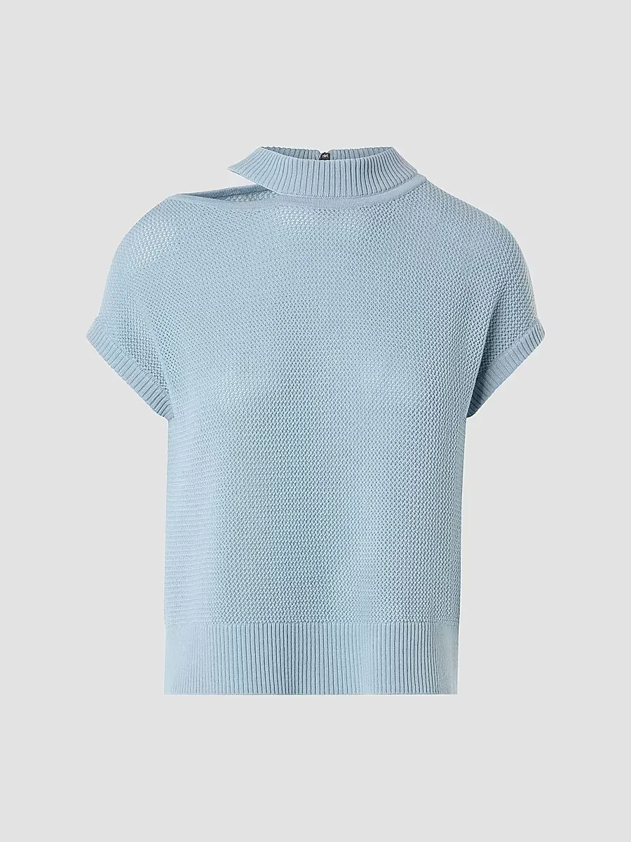 Merino-Wool Mock-Turtleneck Short-Sleeve Sweater by Akris Punto