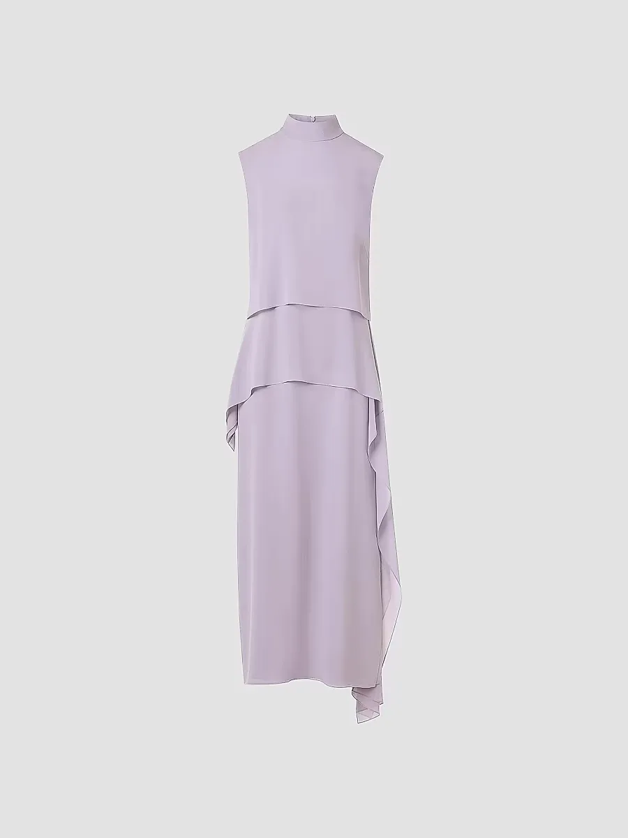 Silk Layered Mock-Neck Midi Dress by Akris
