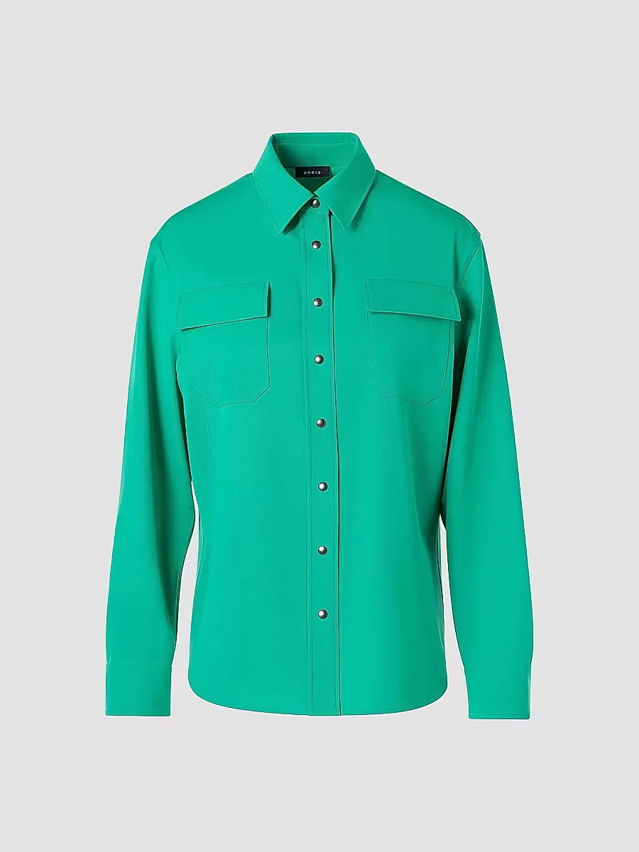 Wool Gabardine Utility Shirt by Akris