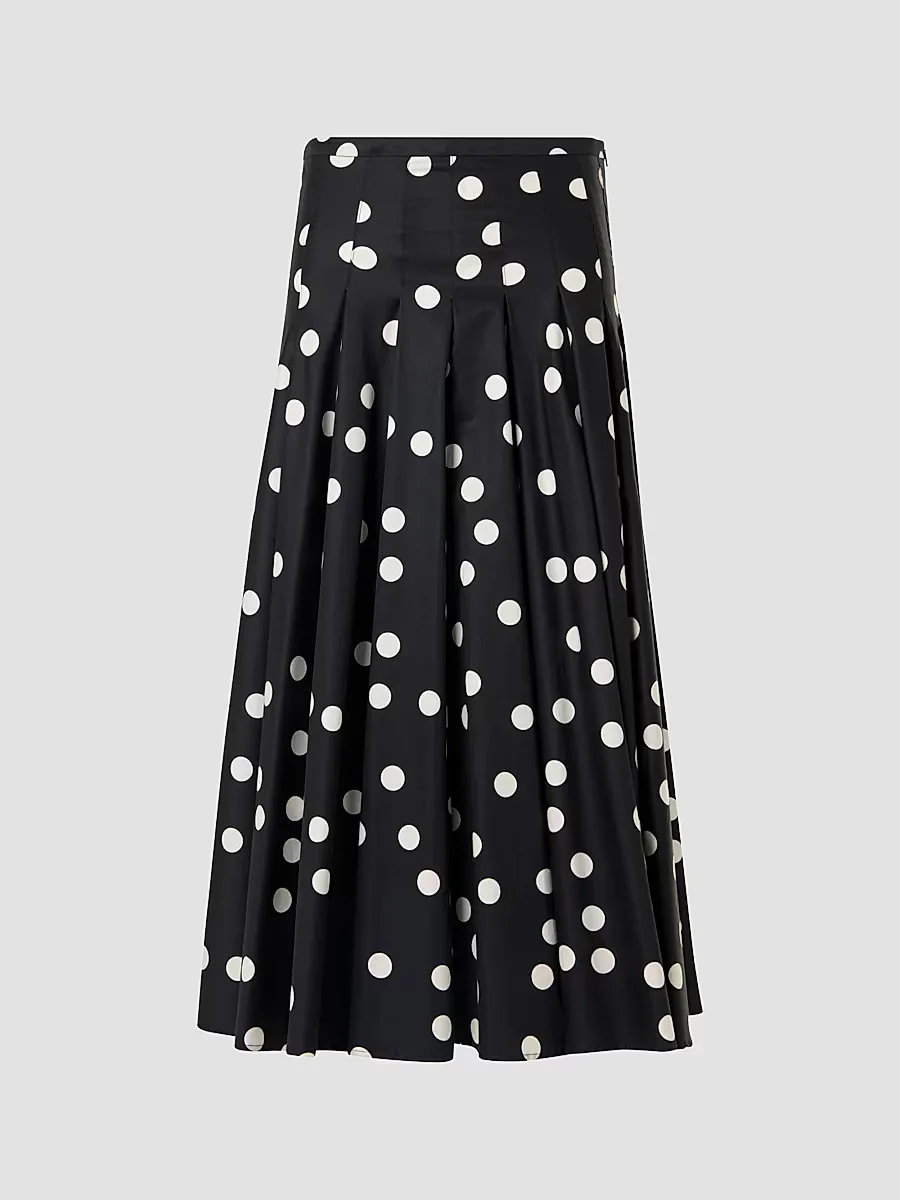 Polka Dot Cotton Satin Midi Skirt