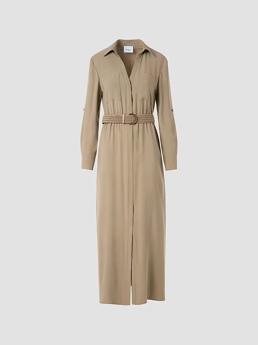 Twill Belted Trench-Style Midi Dress by Akris Punto