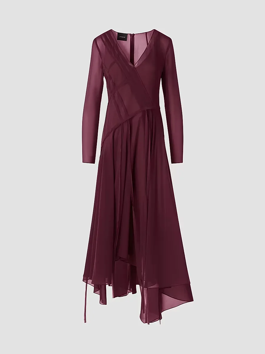 Silk Asymmetric V-Neck Midi-Dress by Akris