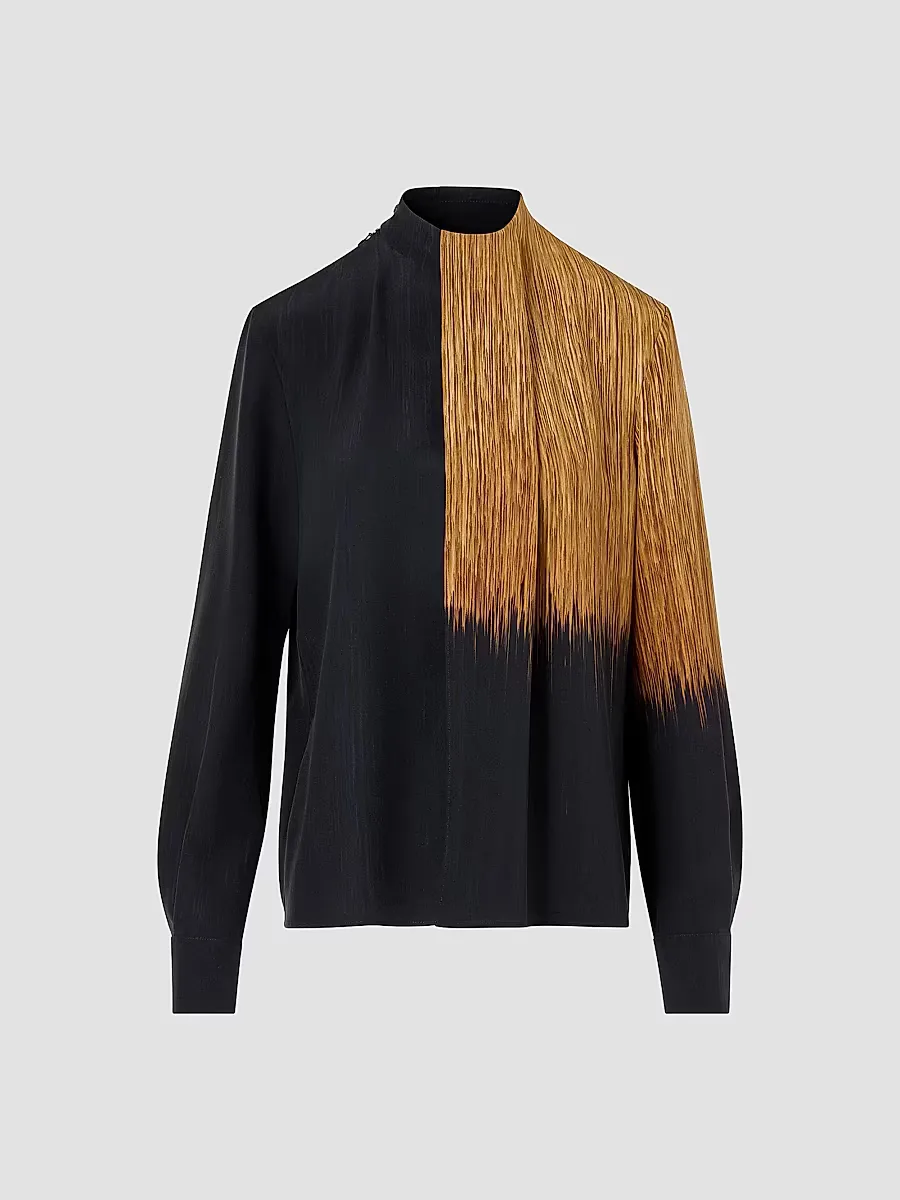 Abstract Print Silk Draped Blouse by Akris