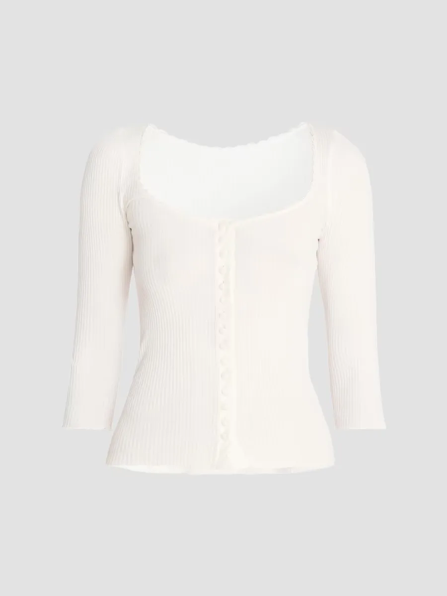 Lace-Trim Cotton Scoopneck Cardigan by Chloé