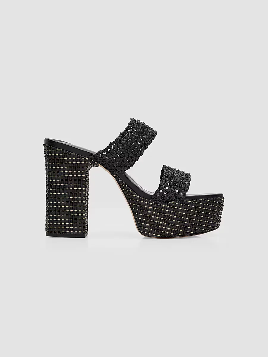 Aberdeen 100MM Leather & Raffia Platform Sandals by SCHUTZ