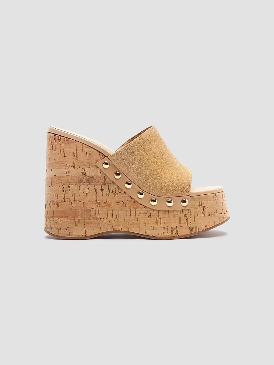 Dalle Studded Suede Wedge-Heel Mules by SCHUTZ