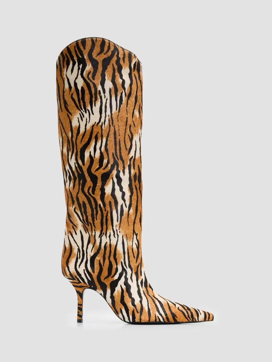 Mary Ellen 85MM Tiger-Print Goat Hair Boots