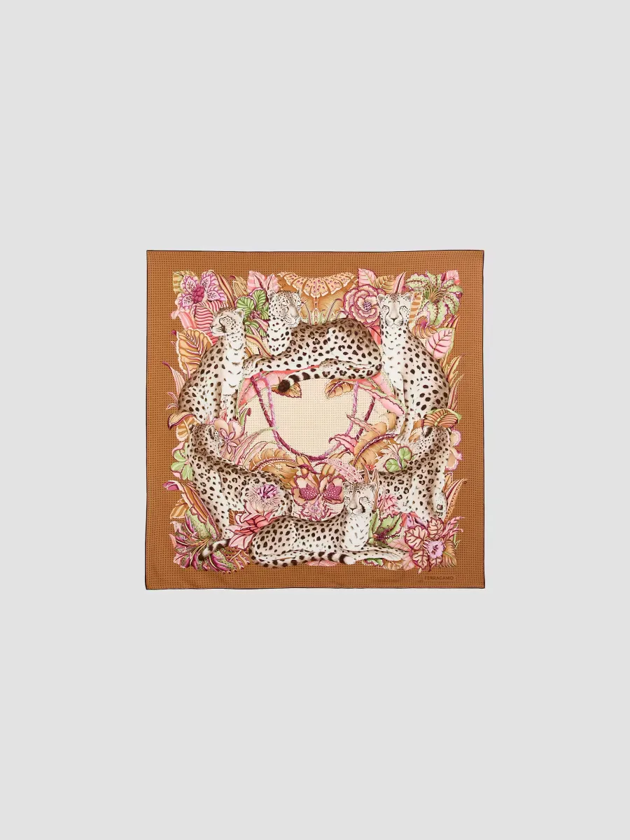 Leopard- & Floral-Print Silk Scarf by Ferragamo