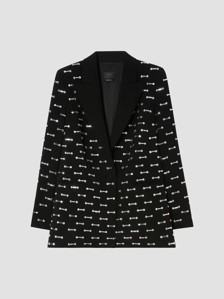 Rhinestone Detail Cady Blazer Jacket by Marina Rinaldi