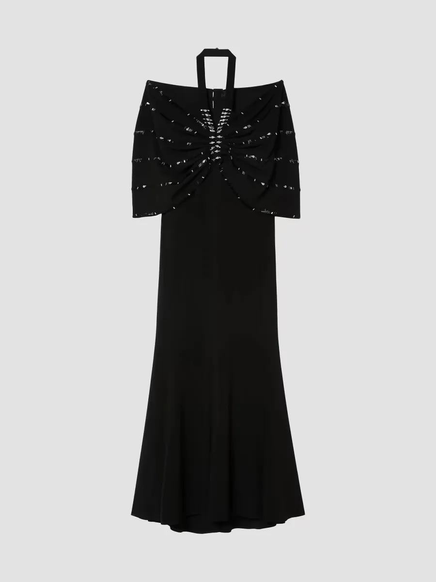 Embroidered Cady Dress and Cape by Marina Rinaldi