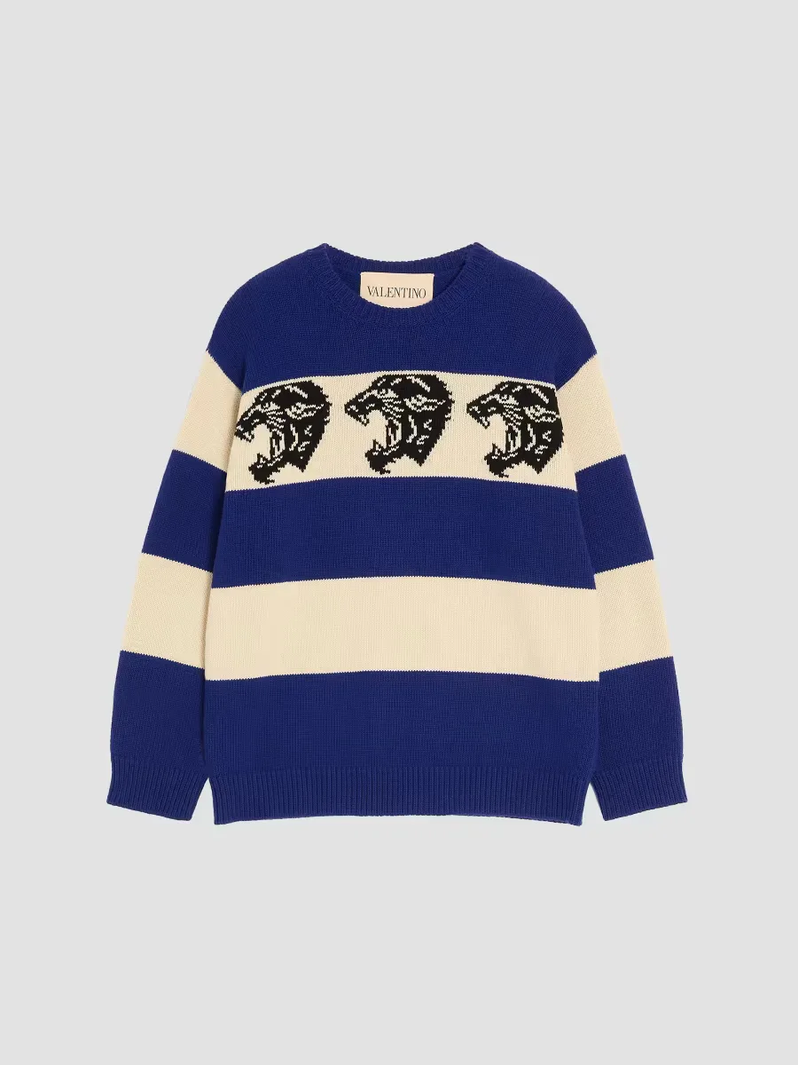 Wool Sweater with Jacquard Panther Pattern by Valentino