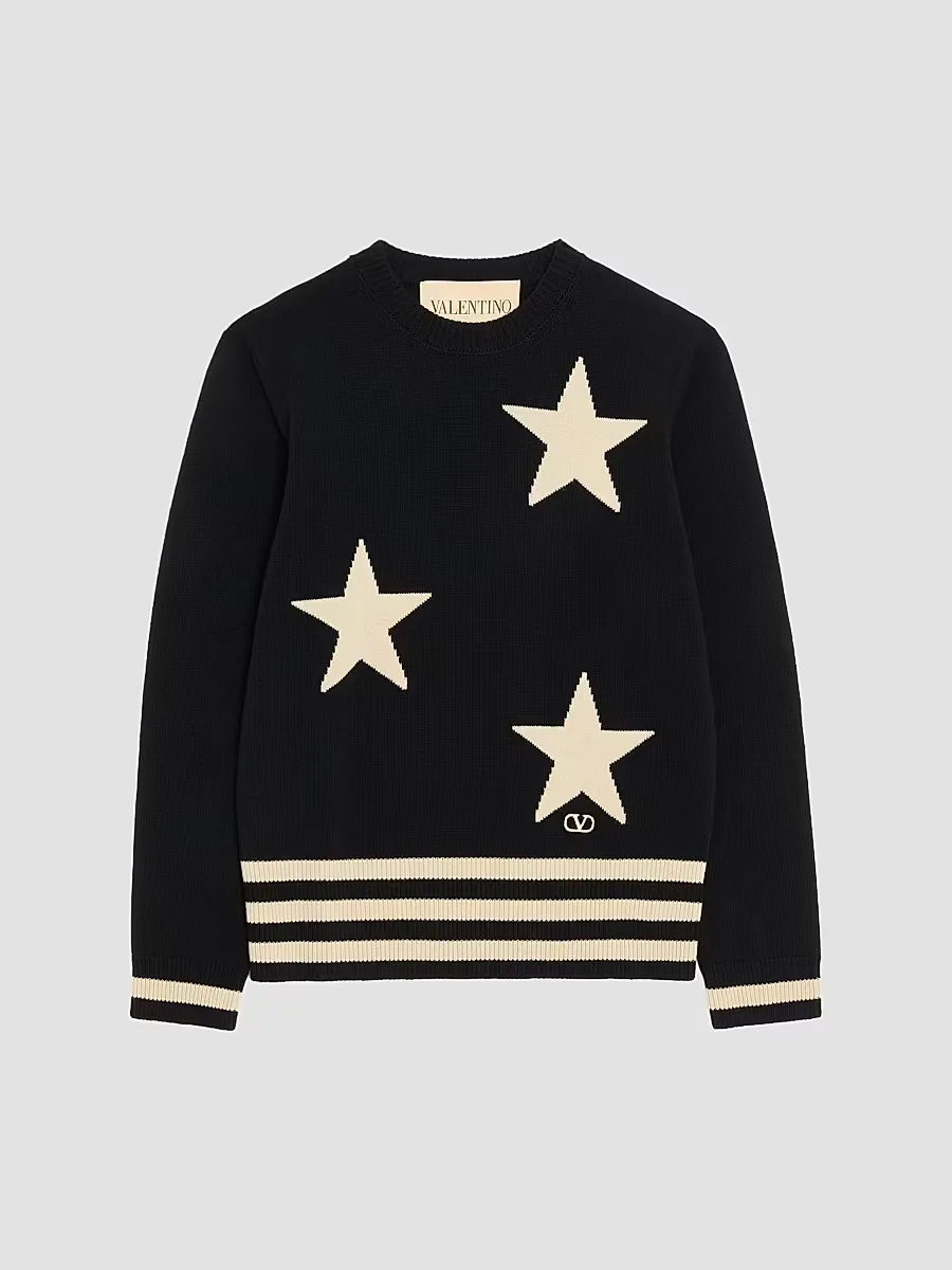 Wool Crewneck Sweater with Star Motif by Valentino