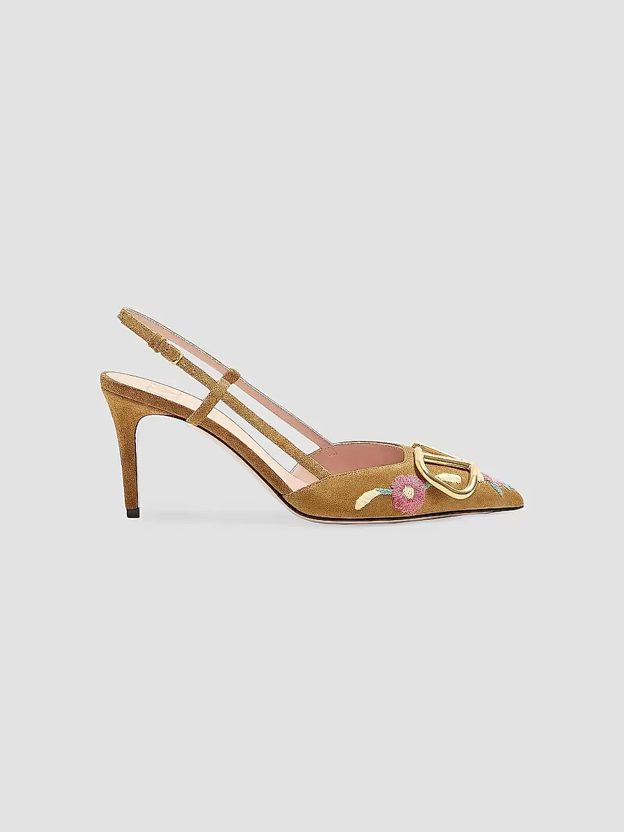VLogo Signature 80MM Slingback Pumps in Crust Leather by Valentino