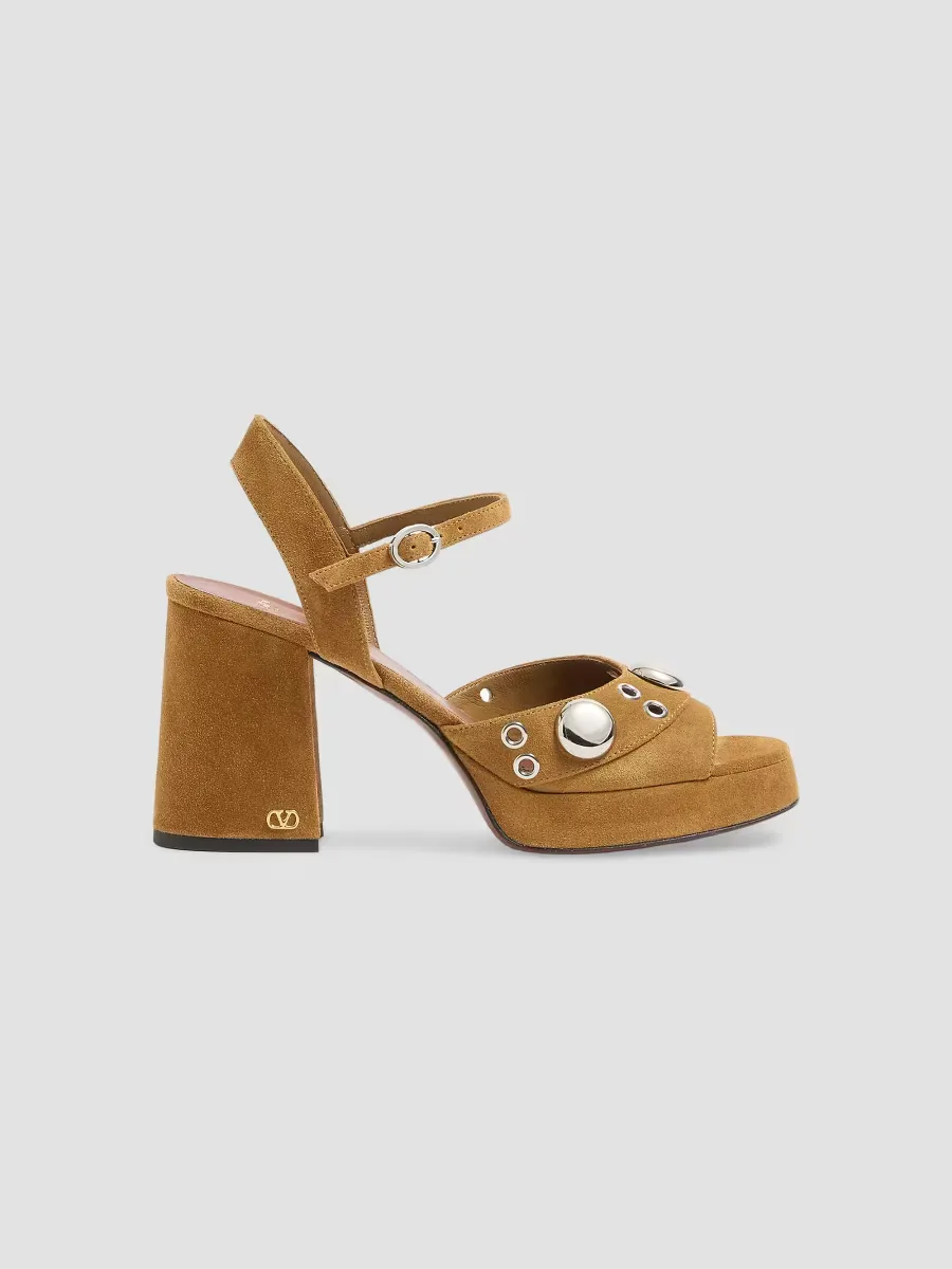 Nellcote 90MM Platform Sandals in Split Leather by Valentino