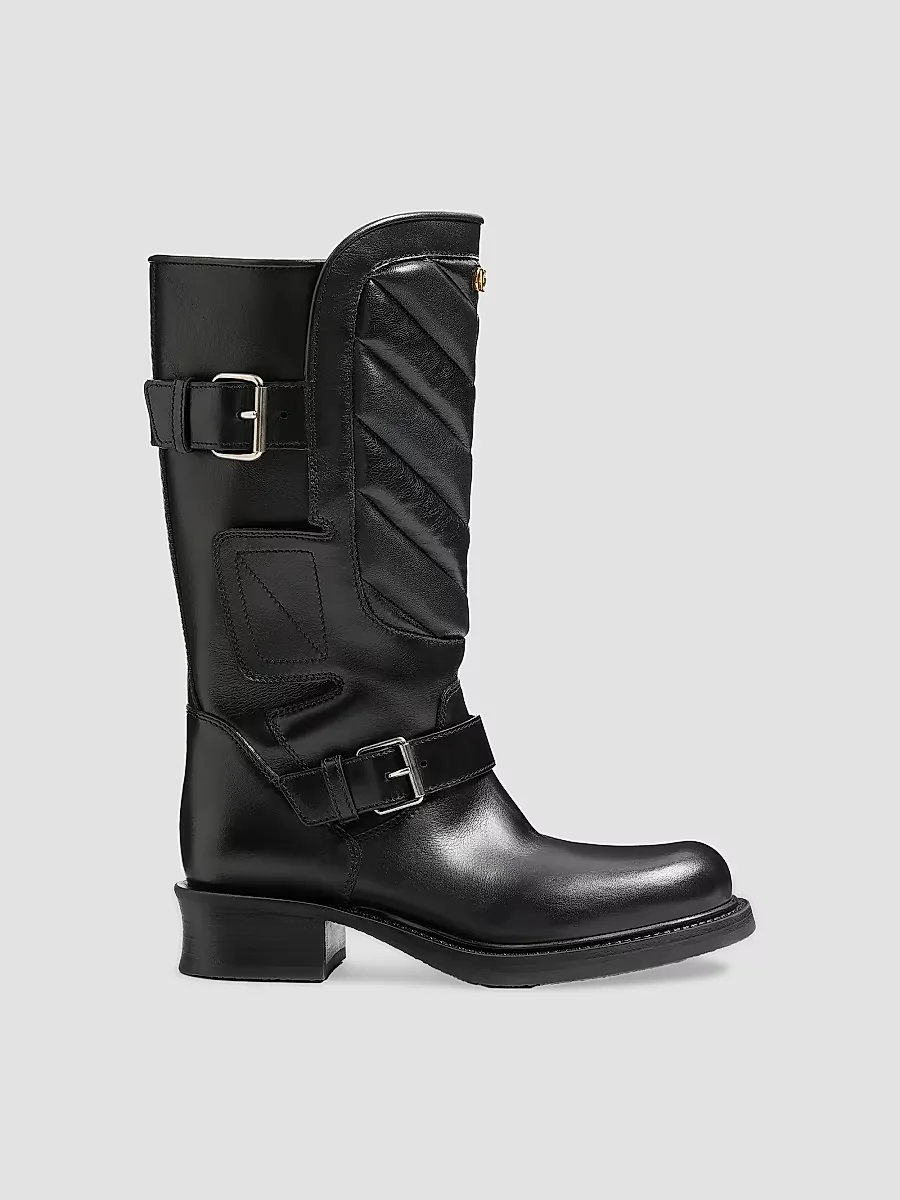 Rayons 40MM Biker Boots in Calfskin and Nappa Leather with Chevron Pattern by Valentino