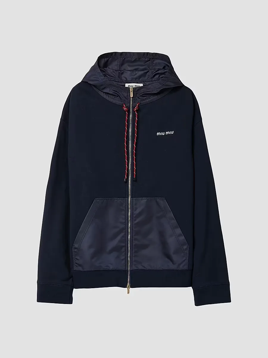 Cotton Fleece Zipper Hoodie by Miu Miu