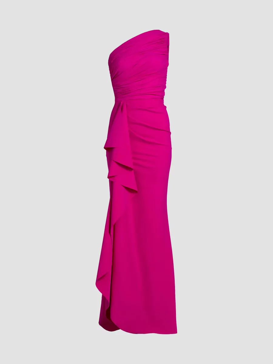 Aziza Ruched One-Shoulder Gown