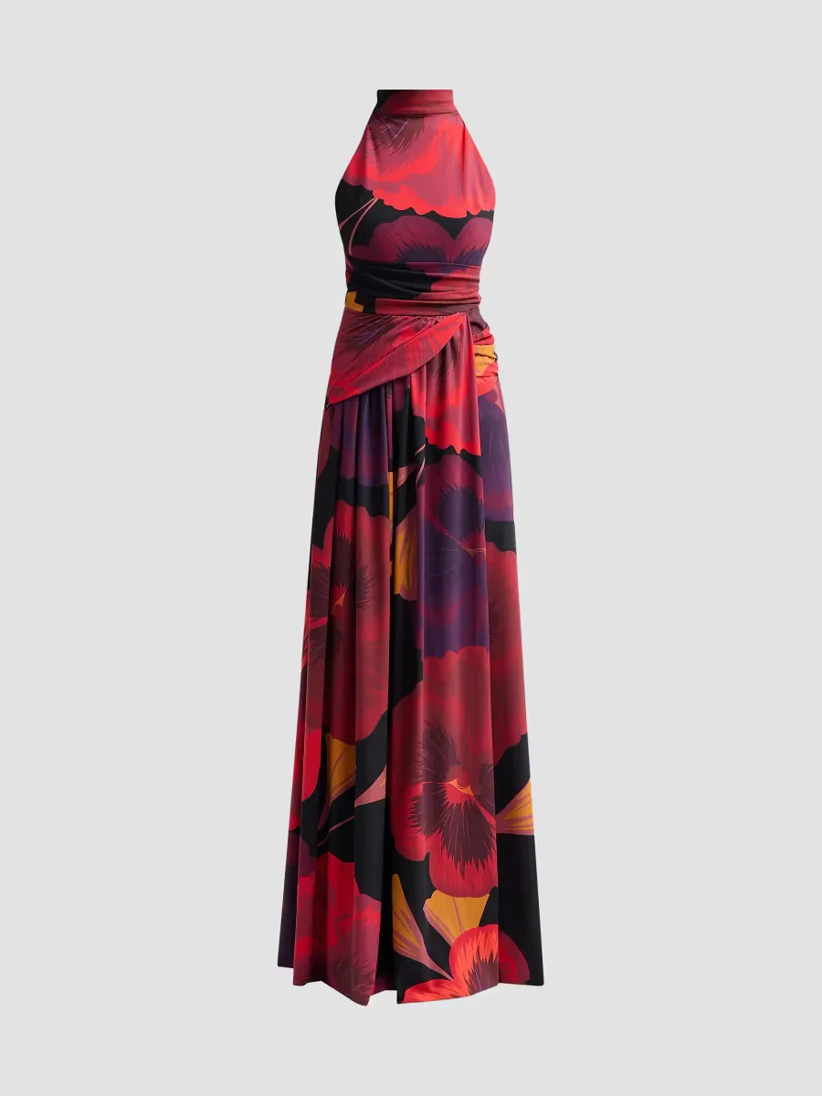 Ankita Floral Draped Mock-Turtleneck Maxi Dress by Chiara Boni La Petite Robe