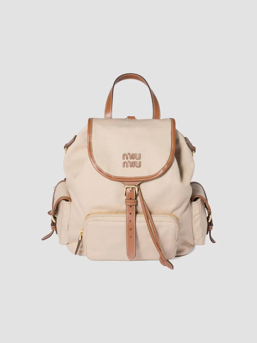 Canvas and Leather Backpack by Miu Miu