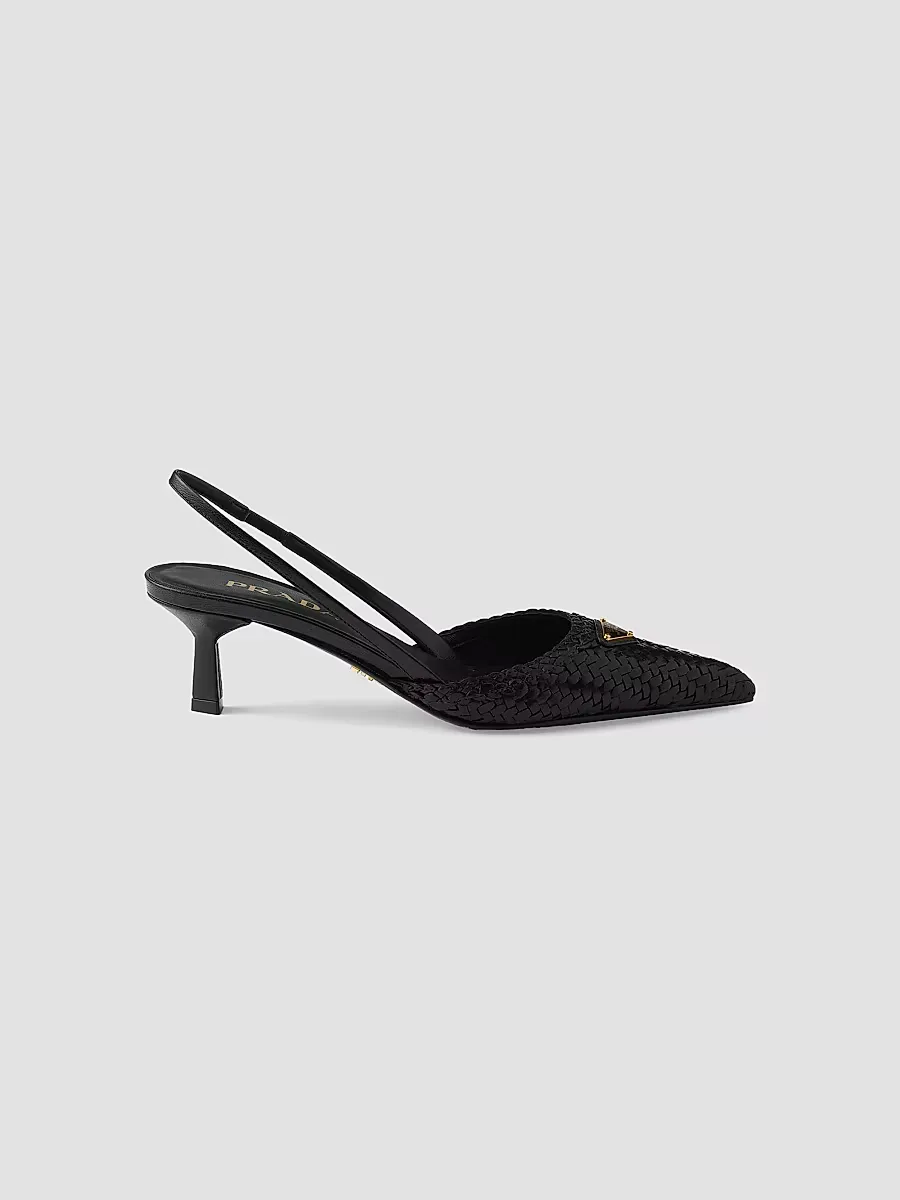 Woven Leather Slingback Pumps by Prada