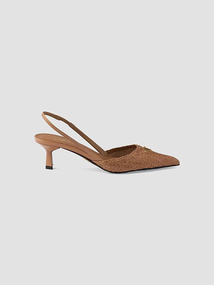 Woven Leather Slingback Pumps