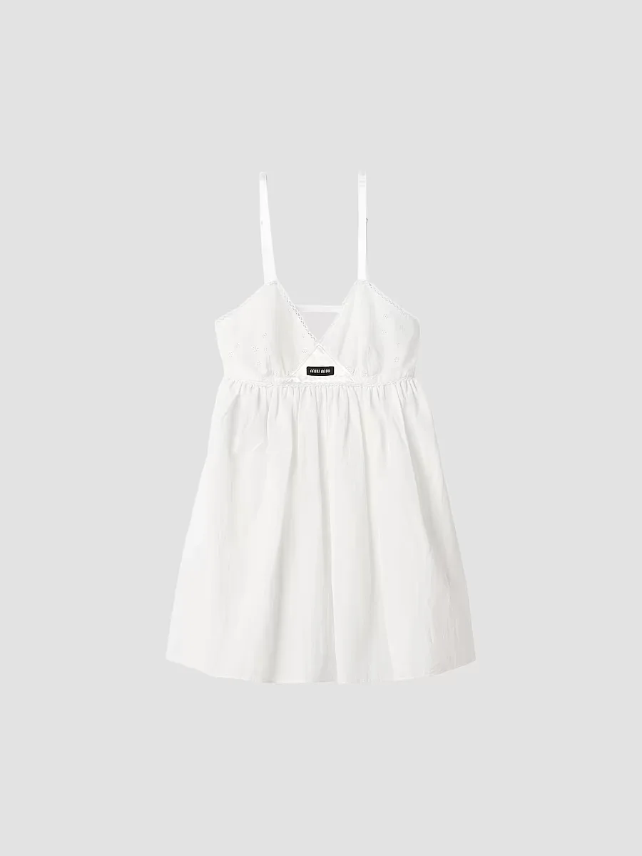 Slubbed Poplin and Eyelet Lace Mini-Dress