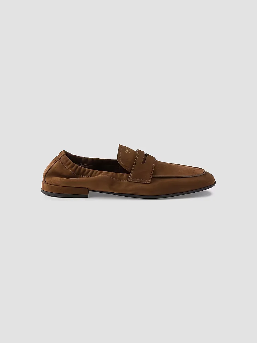 Shuffle Nubuck Leather Loafers by Prada