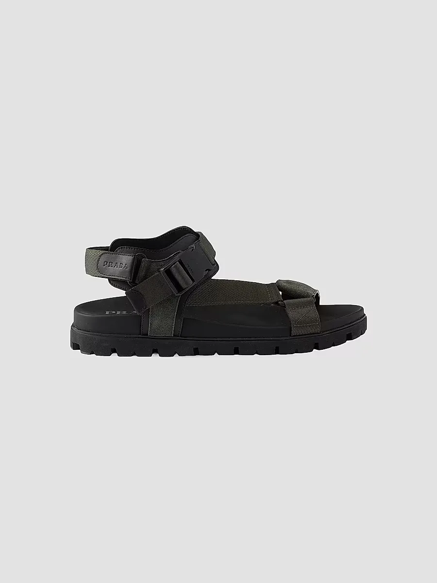 Suede and Woven Tape Sporty Sandals