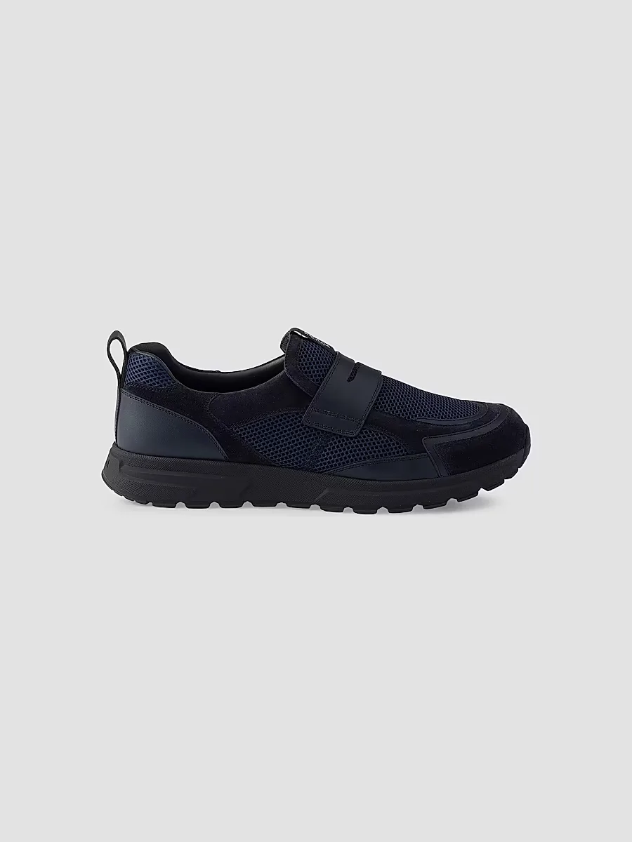 Mesh Fabric and Leather Loafers by Prada