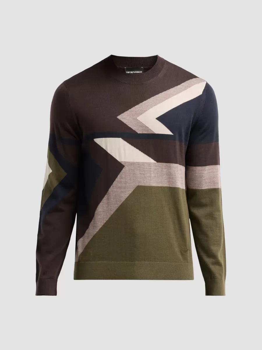 Emporio Armani Geometric Wool Crewneck Sweater by Armani