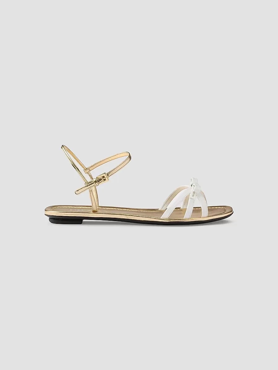 Flat Patent and Metallic Leather Sandals by Prada