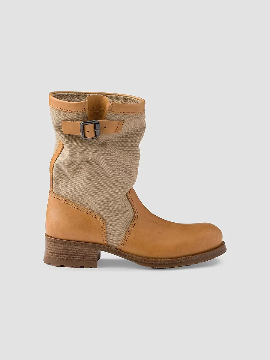 Leather and Canvas Boots by Prada