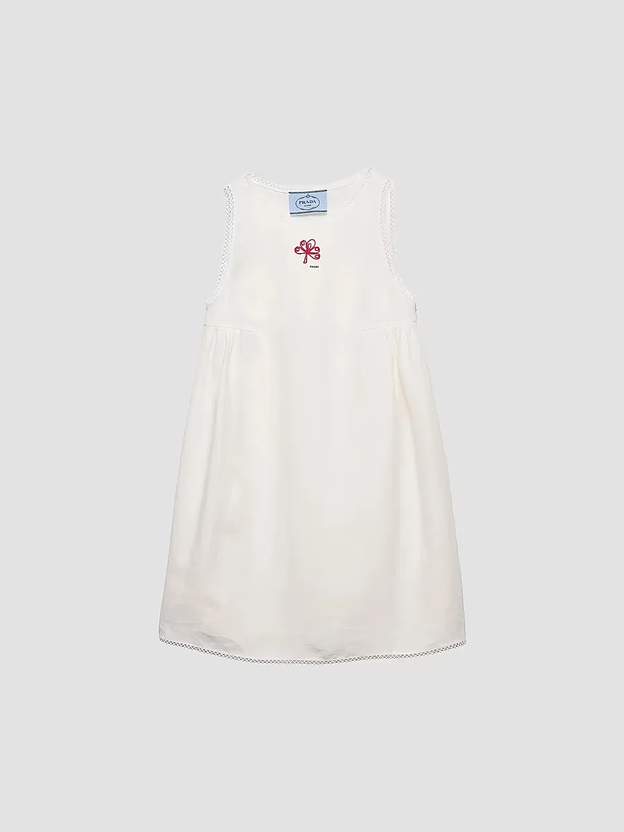 Embroidered Slubbed Canvas Mini-Dress by Prada