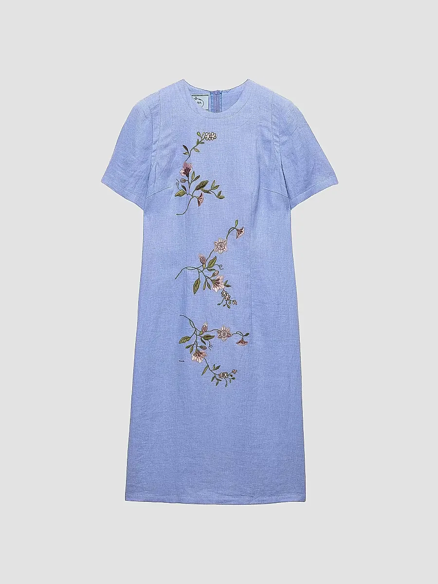Embroidered Linen Dress by Prada