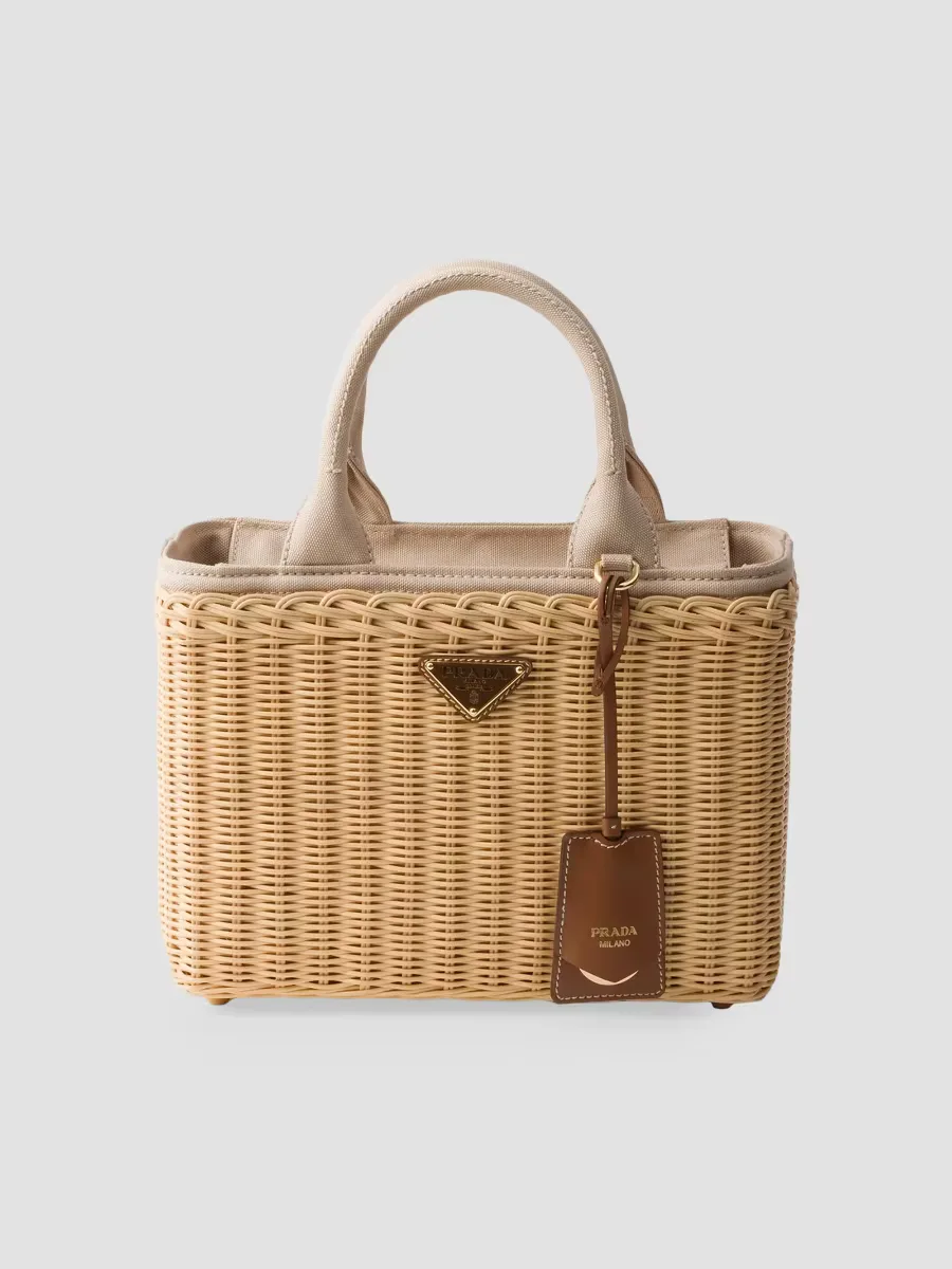 Medium Wicker and Canvas Tote Bag