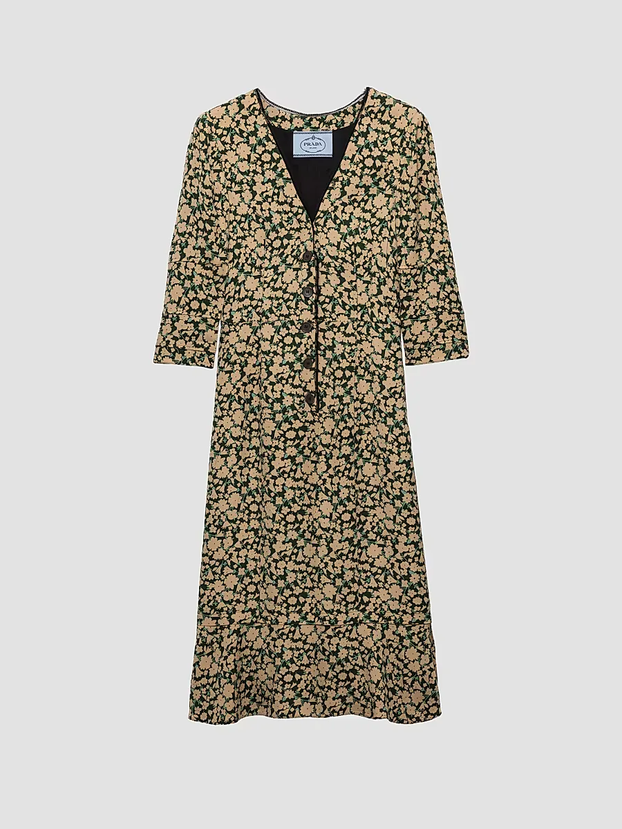 Embroidered Printed Sable Dress by Prada
